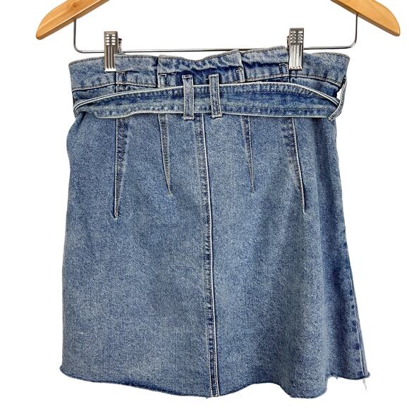 Free People East of Eden Medium Wash Denim Belted Mini Skirt US 25 EUC - Picture 7 of 9